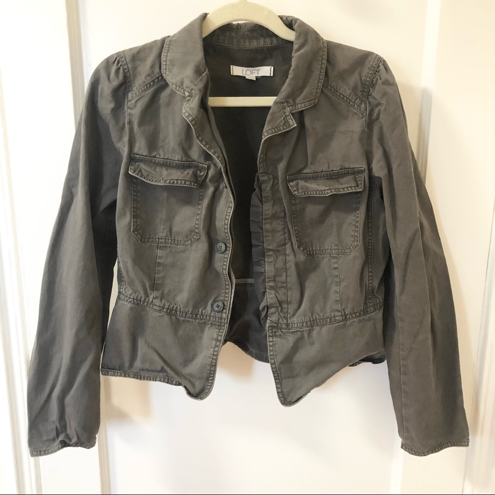 LOFT olive green/taupe jacket, light denim feel
